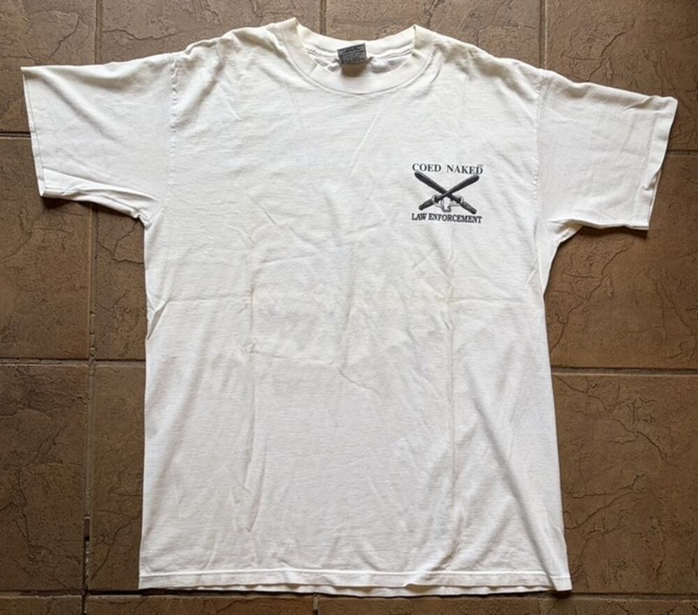 Vintage 90s Coed Naked Law Enforcement T-Shirt XL Single Stitch Made USA